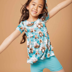 Baby Kids Bamboo Pajamas — My Otter Half Short Sleeve Empire Waist Top & Shorts Set — Image 1