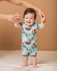 Baby Kids Bamboo Pajamas — My Otter Half Shortie Romper — Image 1