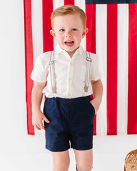Baby Kids Bamboo Pajamas — Bamboo Linen Suspender Shorts — Image 1