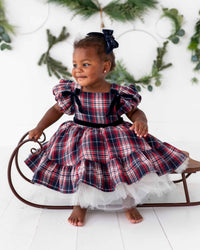 Baby Kids Bamboo Pajamas — Puff Sleeve Plaid + Tulle Dress — Image 1