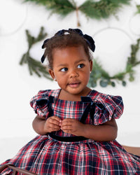 Baby Kids Bamboo Pajamas — Navy Velvet Woven Piggy Clip — Image 1