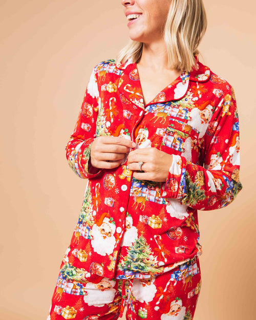 Baby Kids Bamboo Pajamas — In The Nick Of Time Women's Long Sleeve Collar Shirt & Pants Pajama Set — Image 2