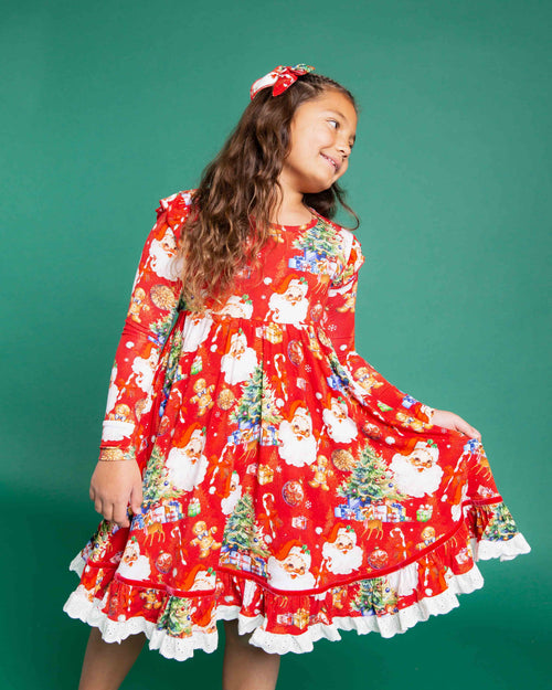 Baby Kids Bamboo Pajamas — In The Nick Of Time Long Sleeve Party Dress & Shorts Set — Image 1