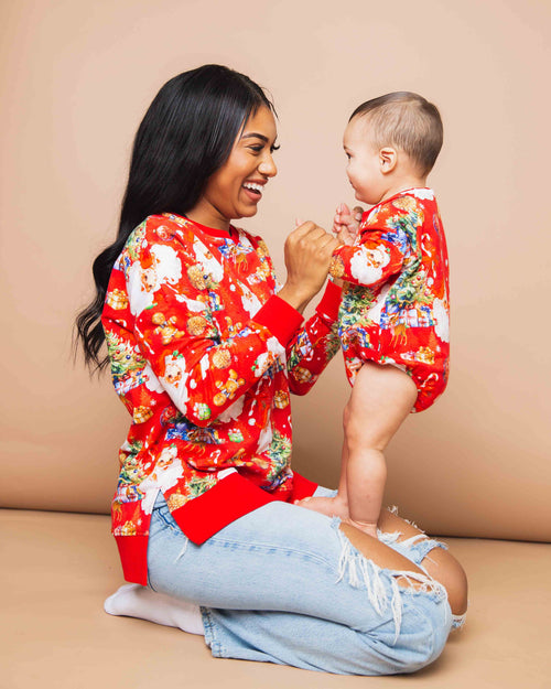 Baby Kids Bamboo Pajamas — In The Nick Of Time Women's Crew Neck Sweatshirt — Image 6