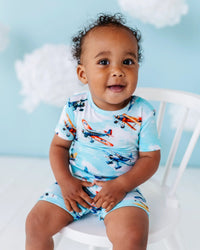 Baby Kids Bamboo Pajamas — No Plane, No Gain Shortie Romper — Image 1