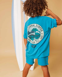 Baby Kids Bamboo Pajamas — Shark Week™ Nocturnal Surfer T-Shirt — Image 1