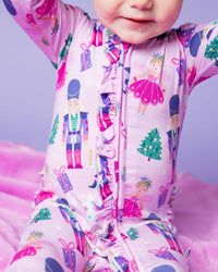 Baby Kids Bamboo Pajamas — Nutty or Nice Ruffle Footie — Image 1