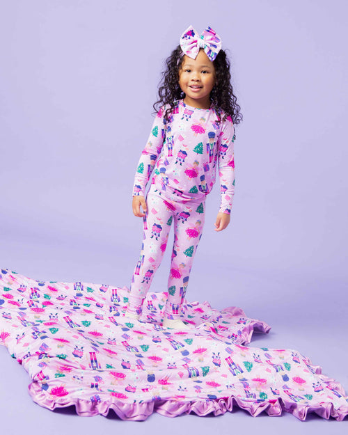 Baby Kids Bamboo Pajamas — Nutty or Nice Ruffled Minky Blanket — Image 4