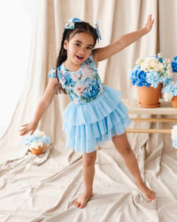 Baby Kids Bamboo Pajamas — Once in a Blue Bloom Cap Sleeve Tulle Dress and Shorts Set — Image 1