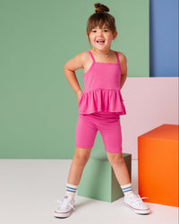 Baby Kids Bamboo Pajamas — Playful Pink Sleeveless Top and Biker Shorts Set — Image 1
