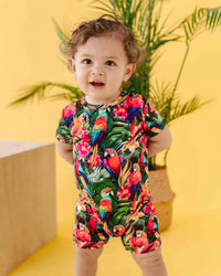 Baby Kids Bamboo Pajamas — Parrot-ise Found Shortie Romper — Image 1