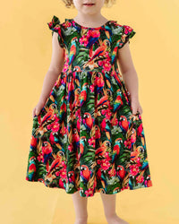 Baby Kids Bamboo Pajamas — Parrot-ise Found Cap Sleeve Girls Dress & Shorts Set — Image 1