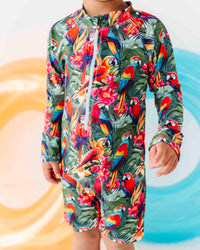 Baby Kids Bamboo Pajamas — Parrot-ise Found Long Sleeve Rash Guard One-Piece Swimsuit — Image 1