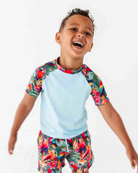 Baby Kids Bamboo Pajamas — Parrot-ise Found Short Sleeve Rash Guard — Image 1