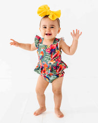 Baby Kids Bamboo Pajamas — Parrot-ise Found Peplum One Piece Swimsuit — Image 1