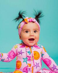 Baby Kids Bamboo Pajamas — Peachy Power Headwrap — Image 1