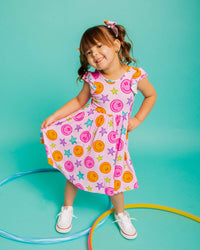Baby Kids Bamboo Pajamas — Peachy Power Cap Sleeve Dress & Shorts Set — Image 1