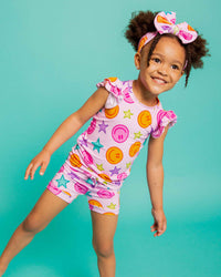 Baby Kids Bamboo Pajamas — Peachy Power Cap Sleeve Shirt & Shorts Set — Image 1