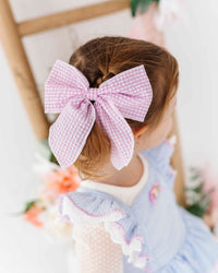 Baby Kids Bamboo Pajamas — Pink Gingham Alligator Clip — Image 1
