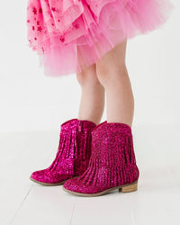 Baby Kids Bamboo Pajamas — Hot Pink Glitter Fringe Western Boot — Image 1