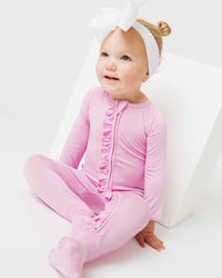 Baby Kids Bamboo Pajamas — Mauve Over, Pink Convertible Ruffle Romper — Image 1