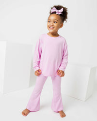 Baby Kids Bamboo Pajamas — Mauve Over, Pink Girls Foldover Flares — Image 1