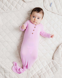 Baby Kids Bamboo Pajamas — Mauve Over, Pink Knotted Gown with Buttons — Image 1