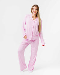 Baby Kids Bamboo Pajamas — Mauve Over, Pink Women's Long Sleeve Collar Shirt & Pants Pajama Set — Image 1