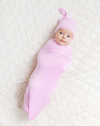 Baby Kids Bamboo Pajamas — Mauve Over, Pink Swaddle & Beanie Set — Image 1