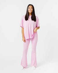 Baby Kids Bamboo Pajamas — Mauve Over, Pink Women's Oversized T-Shirt & Flare Legging Set — Image 1