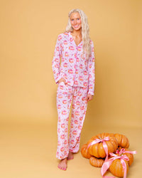 Baby Kids Bamboo Pajamas — Pink of the Patch Women's Collar Shirt & Pants Pajama Set — Image 1