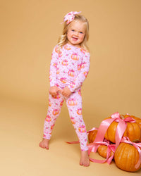 Baby Kids Bamboo Pajamas — Pink of the Patch Long Sleeve Pajama Set — Image 1