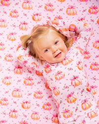 Baby Kids Bamboo Pajamas — Pink of the Patch Ruffle Bum Bum Blanket — Image 1
