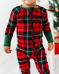 Baby Kids Bamboo Pajamas — You Plaid Me At Hello Convertible Romper — Image 1