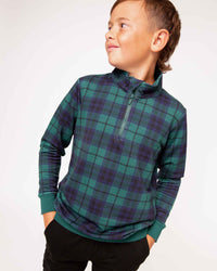 Baby Kids Bamboo Pajamas — Plaid Tidings 1/4 Zip Pullover Sweatshirt — Image 1