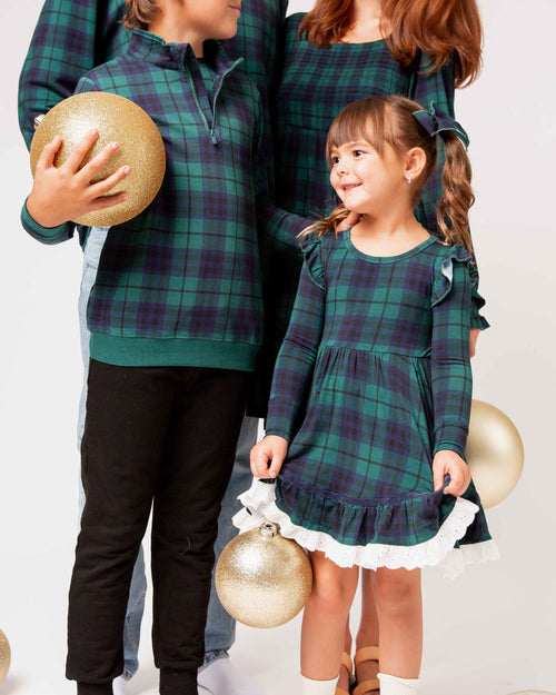 Baby Kids Bamboo Pajamas — Plaid Tidings 1/4 Zip Pullover Sweatshirt — Image 6