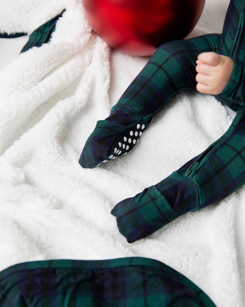 Baby Kids Bamboo Pajamas — Plaid Tidings Bum Bum Blanket - Plush — Image 4