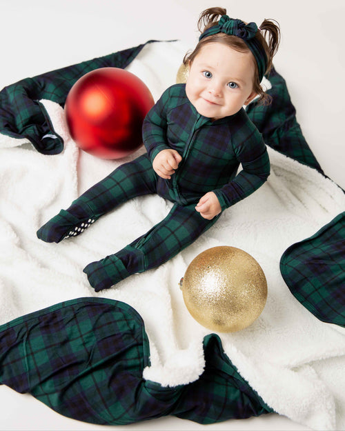 Baby Kids Bamboo Pajamas — Plaid Tidings Bum Bum Blanket - Plush — Image 3
