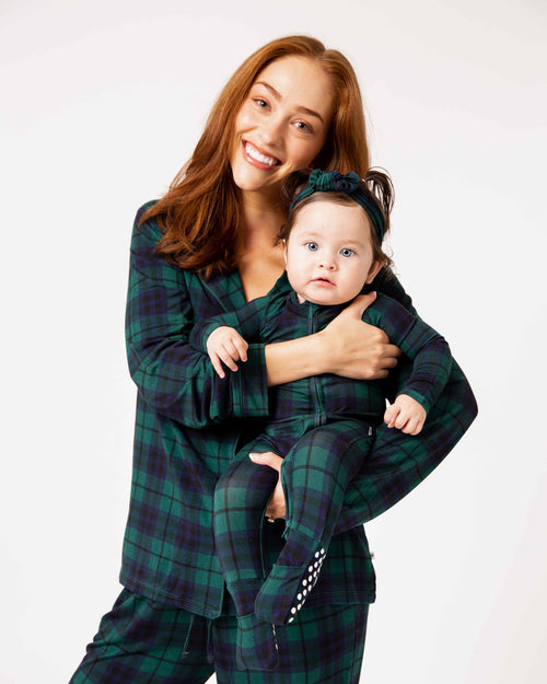 Baby Kids Bamboo Pajamas — Plaid Tidings Convertible Romper — Image 6