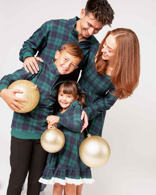 Baby Kids Bamboo Pajamas — Plaid Tidings Long Sleeve Party Dress & Shorts Set — Image 9