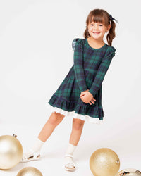 Baby Kids Bamboo Pajamas — Plaid Tidings Long Sleeve Party Dress & Shorts Set — Image 1