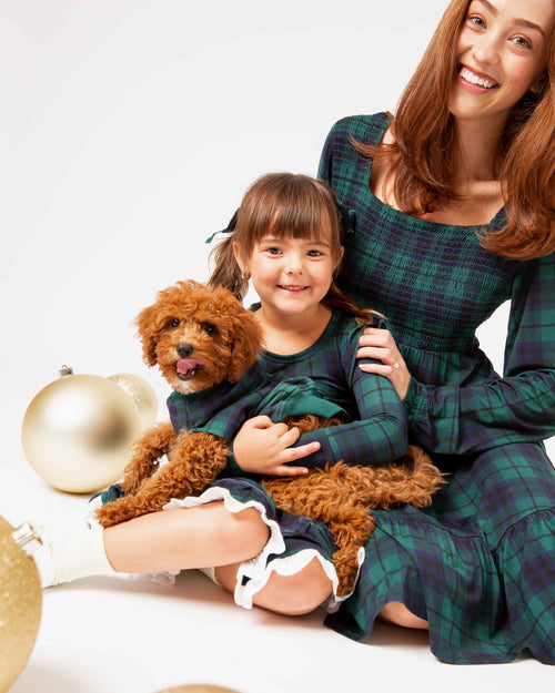 Baby Kids Bamboo Pajamas — Plaid Tidings Women's Smocked Balloon Sleeve Dress — Image 5