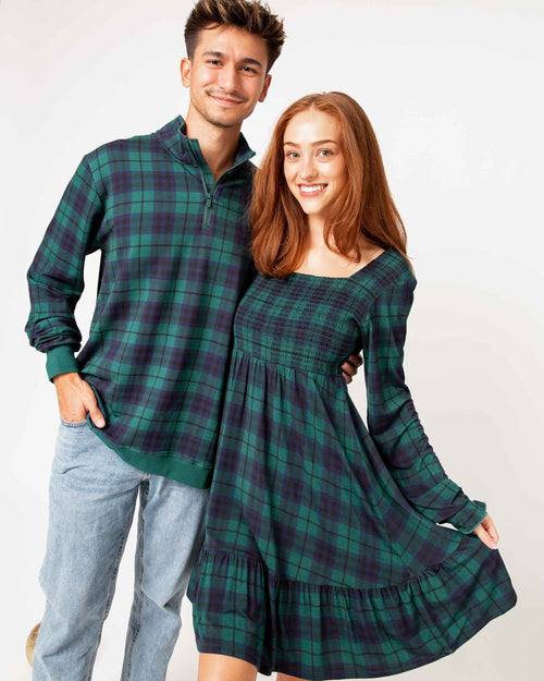 Baby Kids Bamboo Pajamas — Plaid Tidings Women's Smocked Balloon Sleeve Dress — Image 12