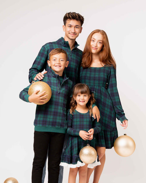 Baby Kids Bamboo Pajamas — Plaid Tidings Women's Smocked Balloon Sleeve Dress — Image 7