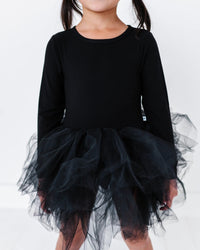 Baby Kids Bamboo Pajamas — Black Ribbed Tulle Tutu Dress - Long Sleeves — Image 1