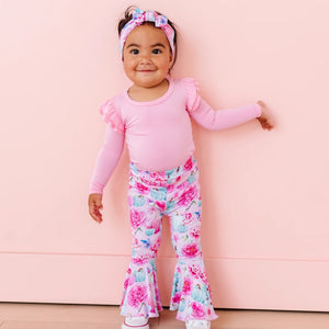 Baby Kids Bamboo Pajamas — Pretty Little Pumpkin Top & Bell Bottoms Set — Image 1