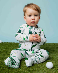 Baby Kids Bamboo Pajamas — Putt Around & Find Out Convertible Romper — Image 1