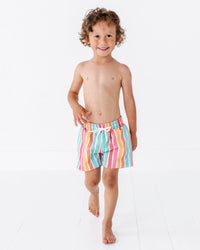 Baby Kids Bamboo Pajamas — Rainbow Reef Boys Swim Shorts — Image 1
