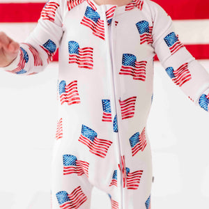 Baby Kids Bamboo Pajamas — Red, White & Cute Convertible Romper — Image 1