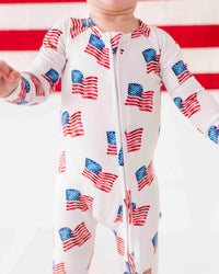 Baby Kids Bamboo Pajamas — Red, White & Cute Convertible Romper — Image 1